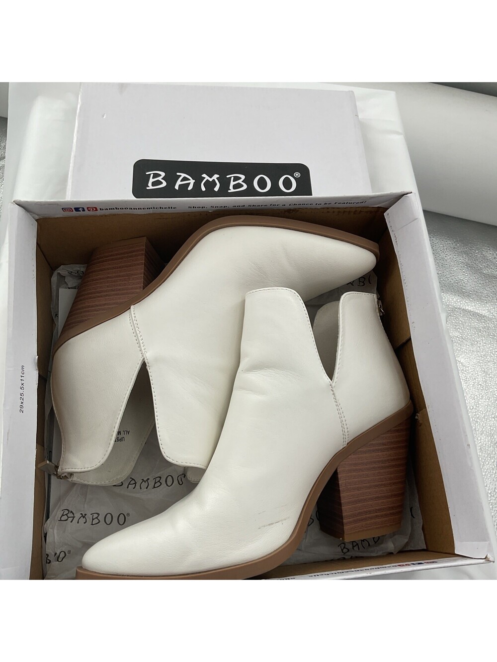 Bamboo Women’s White High Heeled Booties 8 1/2 Worn Once In Box 216